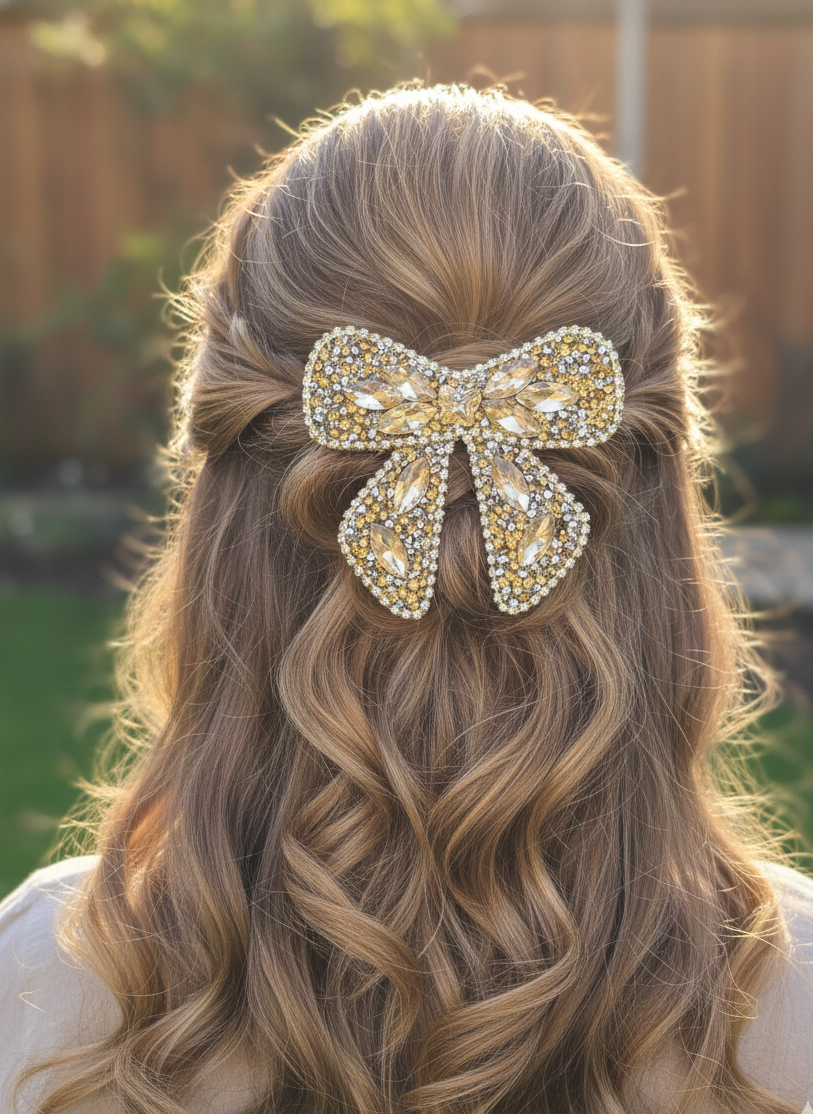 Small Size Embellished Hair Bow Pin (Pack of 2)
