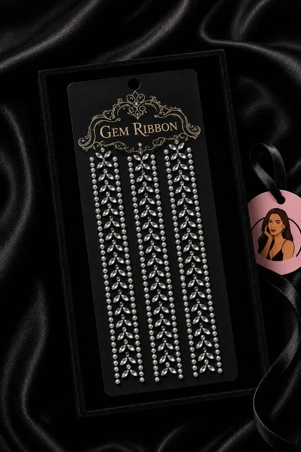 Single Strip Pearl and Stone Hair Stickers (Pack of 2)