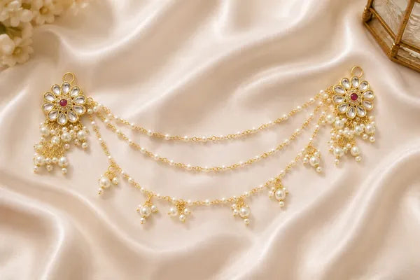 Pearl Kundan Hair Chain