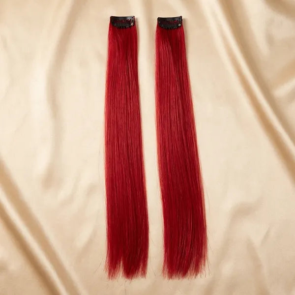 Colored Single clip Hair streaks Red Pack Of 4