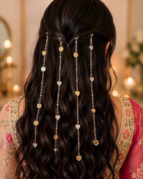 Stone dangling hair strings ( set of 4 strings)