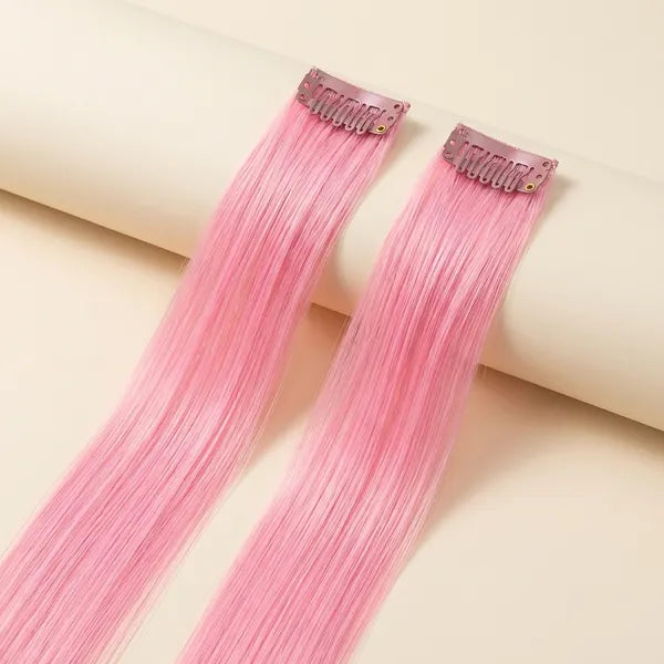 Colored Single clip Hair streaks  Pink Pack Of 4