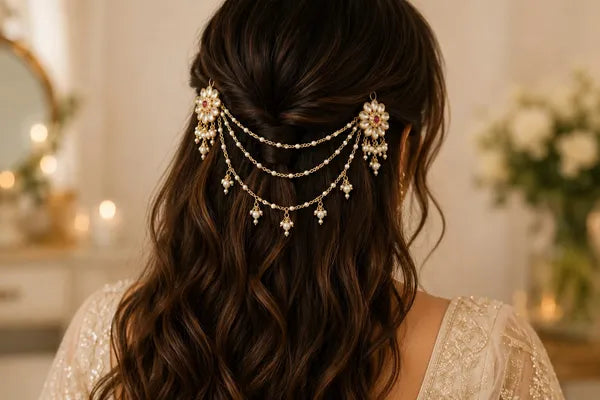 Pearl Kundan Hair Chain