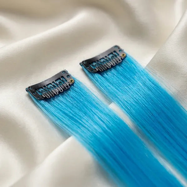 Colored Single clip Hair streaks Blue Pack Of 4