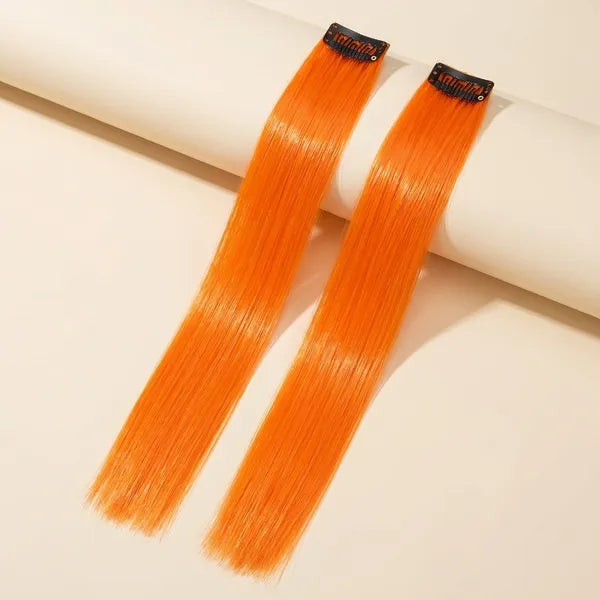 Colored Single clip Hair streaks Orange Pack Of 4