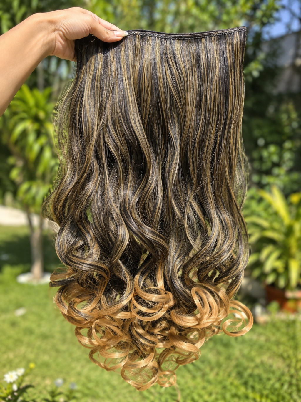 5 Clip-In Heavy Curls Hair Volumizer, Caramel brown ombré