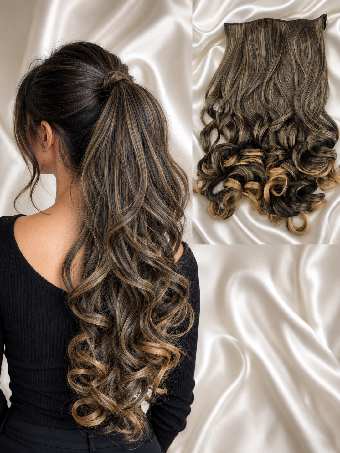 5 Clip-In Heavy Curls Hair Volumizer, Caramel brown ombré