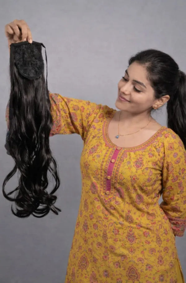 The Coco Chic Seamless Wrap Around Wavy Ponytail For Thin Hair Natural Brown