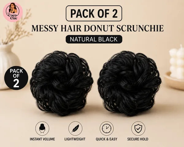Messy Hair bun black pack of 2