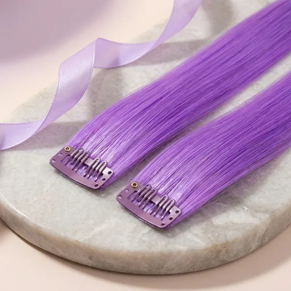 Colored Single clip Hair streaks Purple Pack Of 4