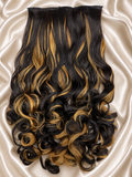 5 Clip-In Heavy Curls Hair extensions, Golden highlights