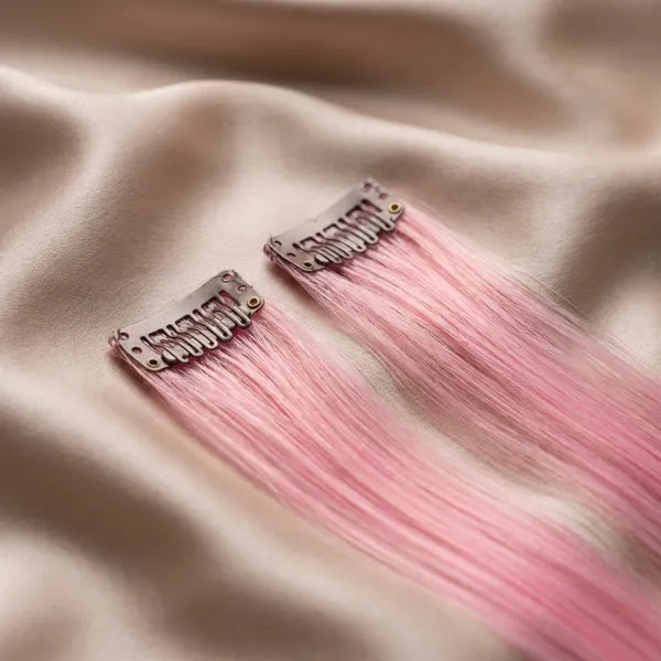 Colored Single clip Hair streaks  Pink Pack Of 4